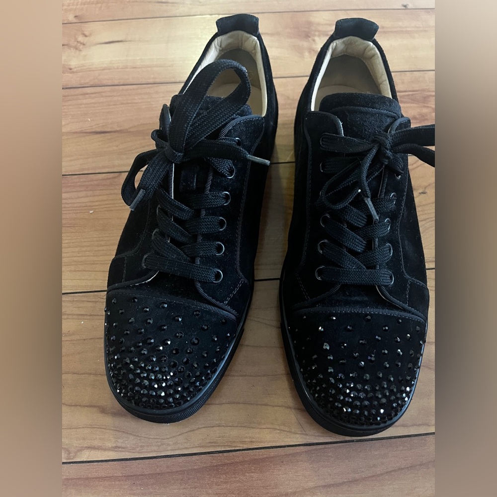Christian Louboutin Black Suede Degra Crystal Low Top Sneakers Men’s size 42.5